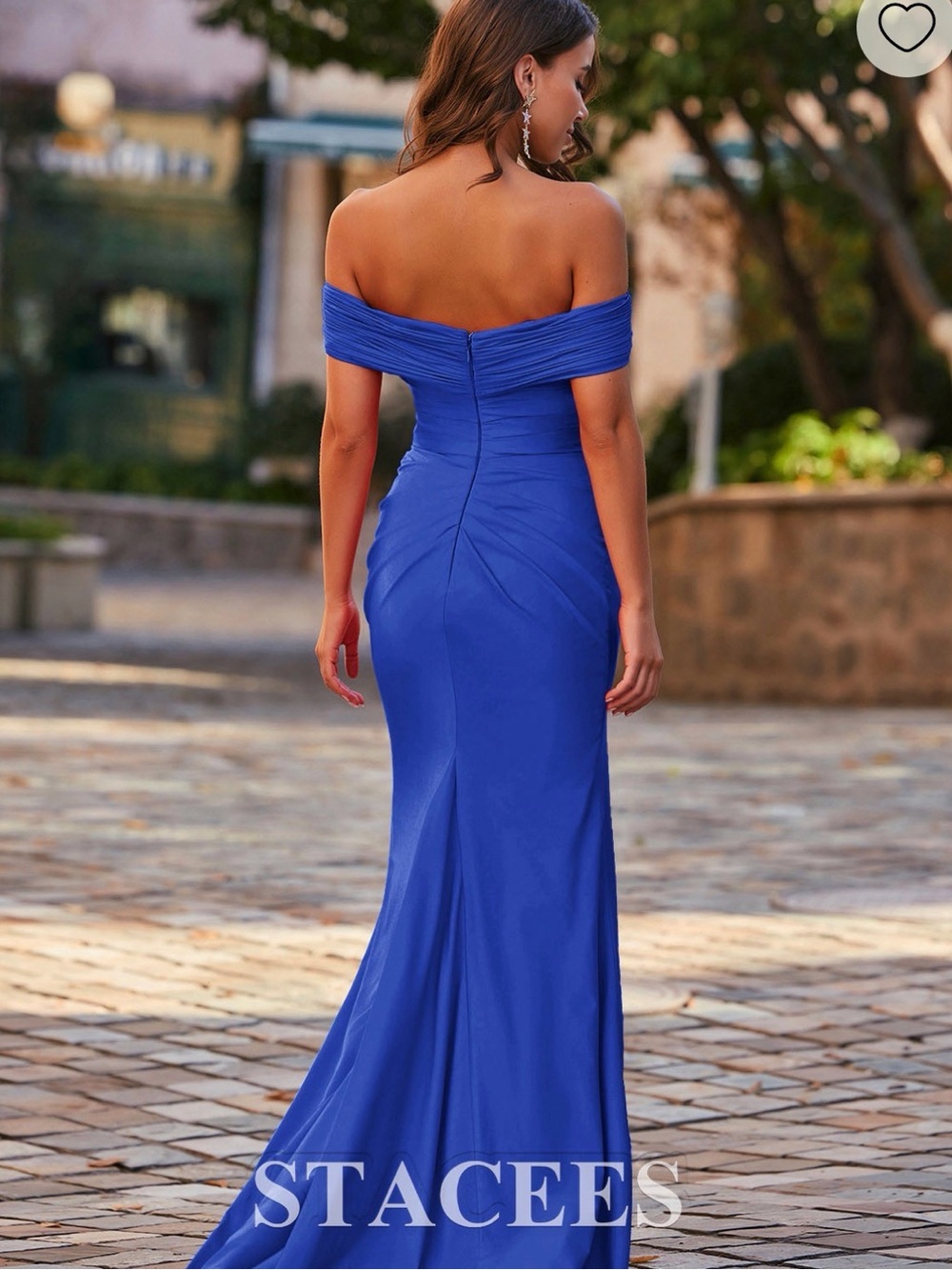 Stacees Off-Shoulder Royal Blue Maxi Evening Dress with tags